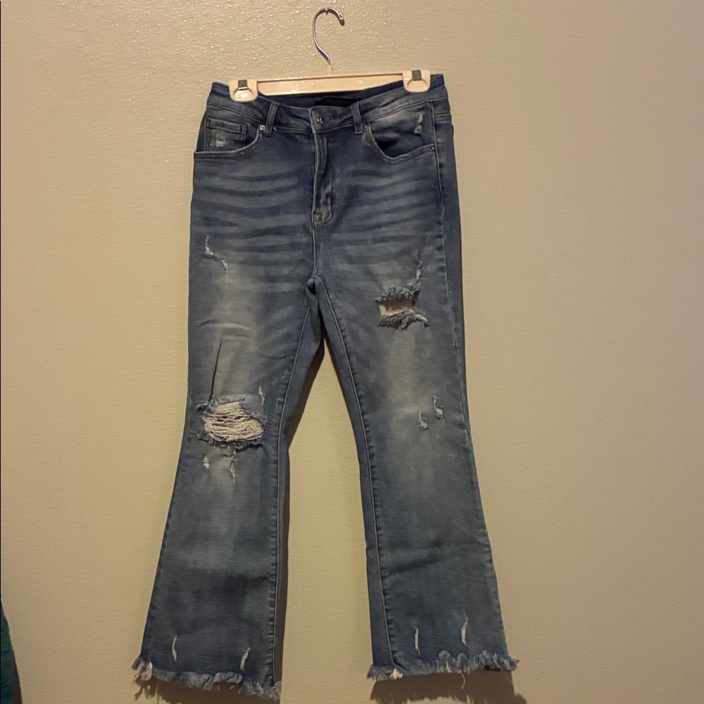 Distressed Blue Kick Flare Women's Jeans